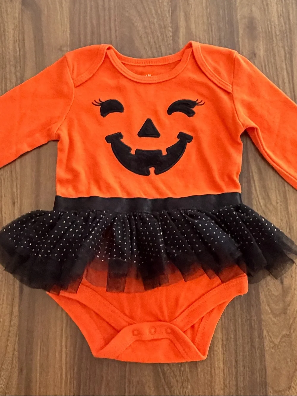 Pumpkin Jack O Lantern attached Tutu Costume Bodysuit Onesie